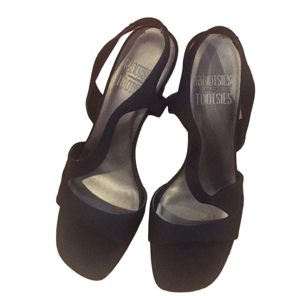Mootsies Tootsies Black Satin Strappy Sandal Heels